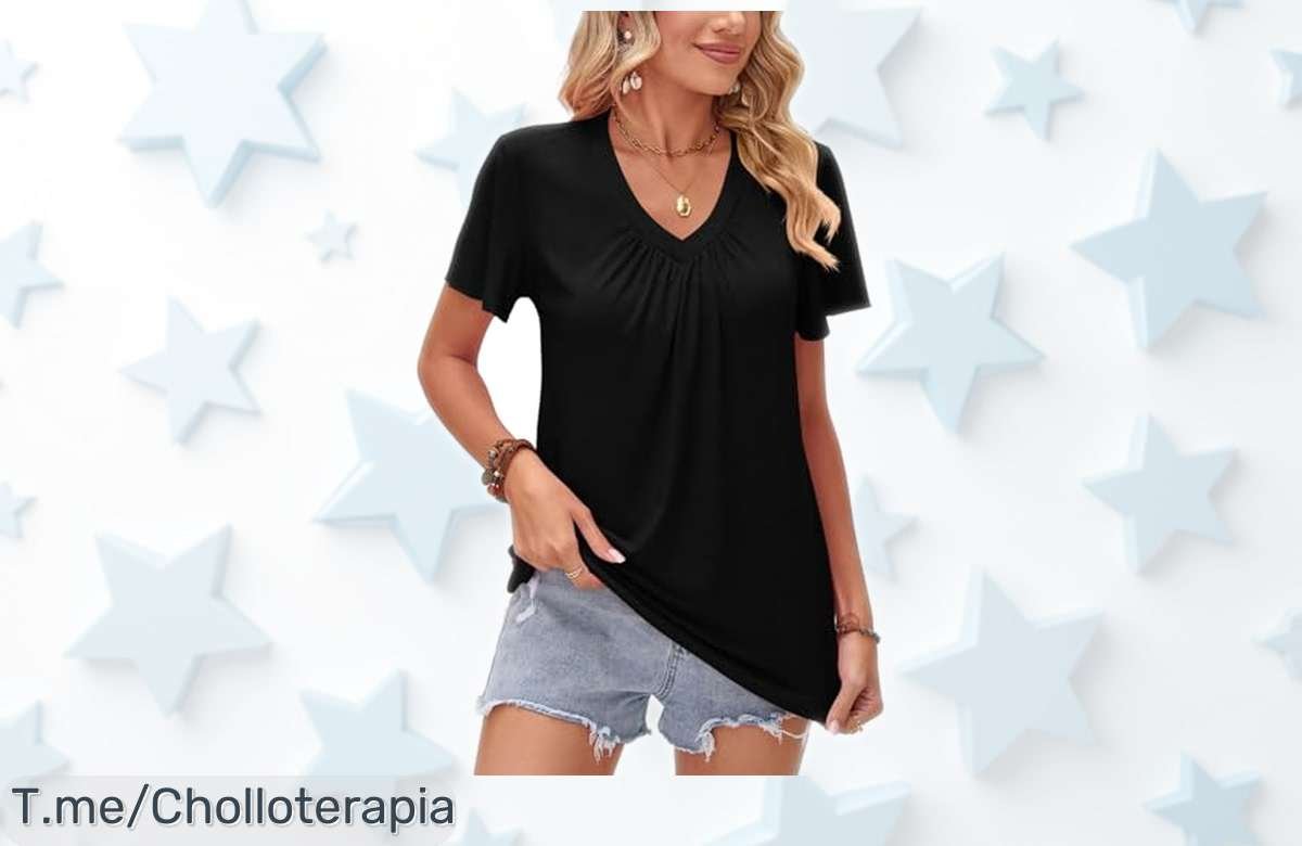 Camiseta mujer Raysón cuello en V moderna y estilizada perfecta para verano rebajada al máximo con unidades limitadas aprovecha este super chollo antes de que desaparezca para siempre