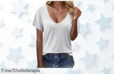 Camiseta mujer manga corta sexy cuello en V estilo casual con descuento brutal precio loco oferta limitada no dejes pasar este ofertón único compra ya