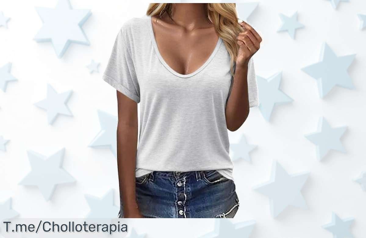 Camiseta mujer manga corta sexy cuello en V estilo casual con descuento brutal precio loco oferta limitada no dejes pasar este ofertón único compra ya