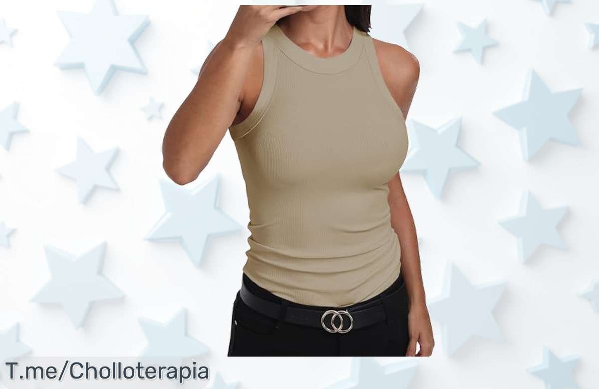 Camiseta sin mangas beige super elástica con descuento brutal nunca visto aprovecha este ofertón a precio loco corre que vuelan unidades limitadas