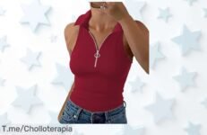 Camiseta sin mangas burdeos súper estilosa con cuello en V ahora a un precio loco y descuento brutal nunca visto aprovecha esta oferta limitada ¡Corre ya!
