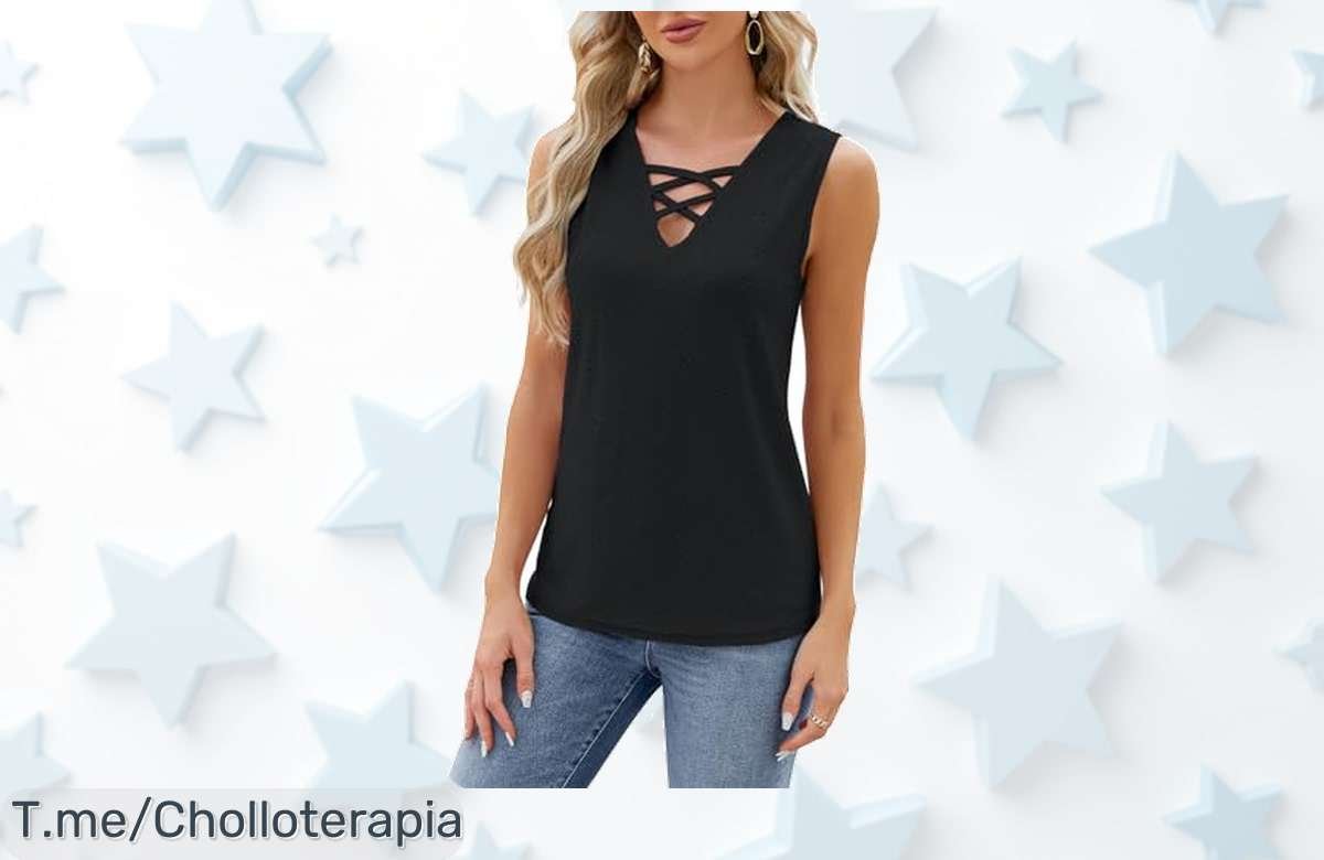 Camiseta sin mangas mujer con diseño cruzado que realza tu figura a precio loco nunca visto aprovecha este descuentazo y consigue tu super chollo antes que se agote