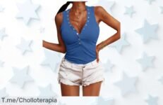 Camiseta sin mangas súper sexy con botones que realzan tu figura aprovecha este ofertón de precio loco nunca visto ¡date prisa es un descuento brutal por tiempo limitado!