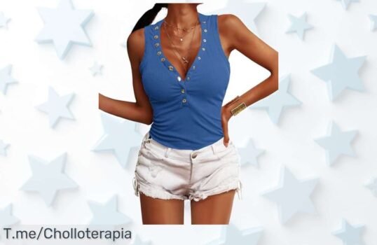Camiseta sin mangas súper sexy con botones que realzan tu figura aprovecha este ofertón de precio loco nunca visto ¡date prisa es un descuento brutal por tiempo limitado!
