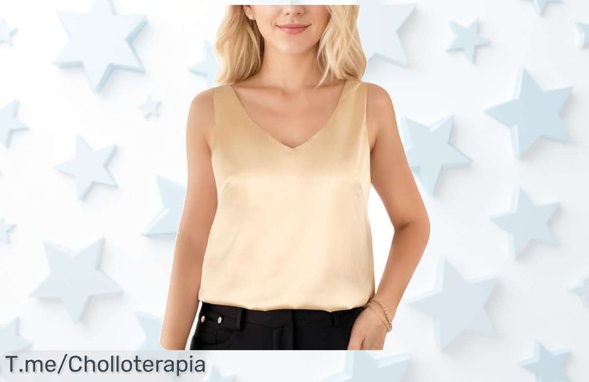 Camiseta tirantes mujer en satén con doble cuello en V diseño sexy que realza tu figura super chollo con descuento brutal precio de ganga oferta limitada actúa ya