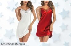 Camisón sexy de satén con encaje y escote en V que realza tu figura precio loco y descuento brutal oferta nunca vista ¡aprovecha este super chollo ya!