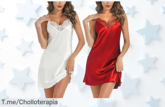 Camisón sexy de satén con encaje y escote en V que realza tu figura precio loco y descuento brutal oferta nunca vista ¡aprovecha este super chollo ya!