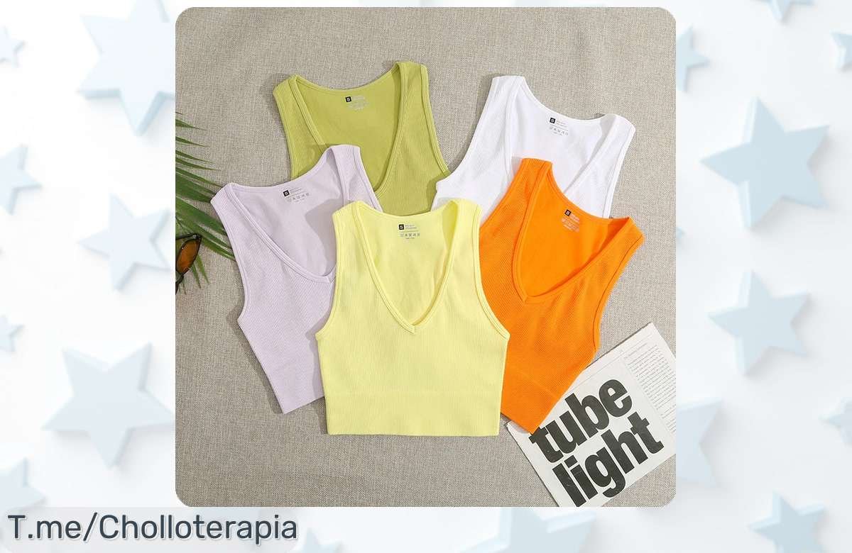 Chaleco de yoga policromático sin costuras con cuello en V combina elasticidad y estilo en un ofertón con descuento brutal por tiempo limitado ¡aprovecha ya!