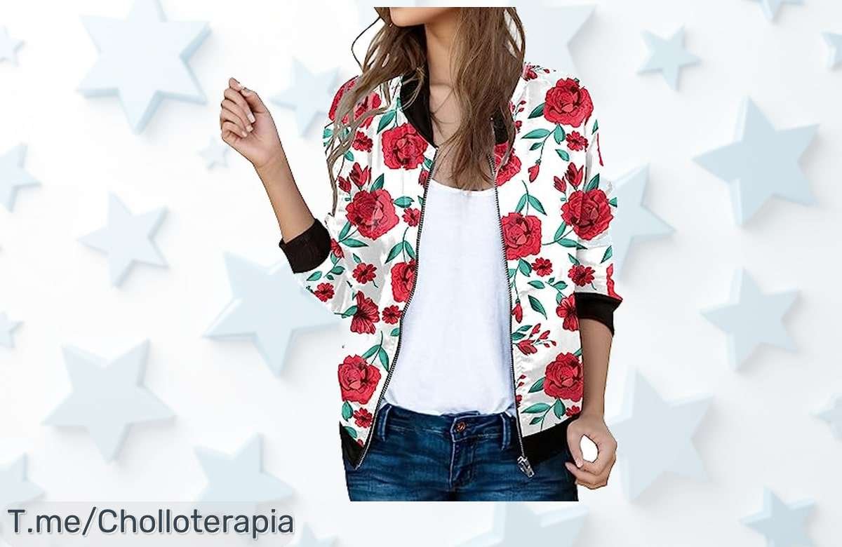 Chaqueta bomber mujer con estampado floral ligera y fresca para entretiempo chollazo con descuento brutal solo hoy a precio loco corre que vuelan las unidades