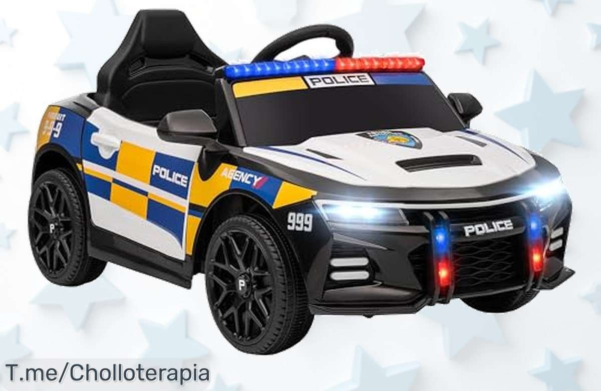Coche eléctrico de policía para niños con mando y sirena súper estable aprovecha este super chollo precio loco descuento brutal oferta nunca vista ¡compra ya antes que se acabe!