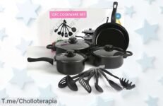 Consigue el juego de utensilios con mango ergonómico y revestimiento piedra médica al precio loco que nunca viste disfruta cocinando mejor ya aprovecha este ofertón limitado súper chollo