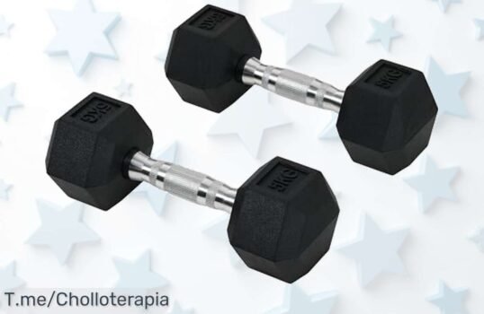 Consigue ya el juego de mancuernas hexagonales 2x5 kg con barras que mejoran tu entrenamiento un super chollo con descuento brutal nunca visto ¡aprovecha este ofertón exclusivo y corre antes que se acabe!