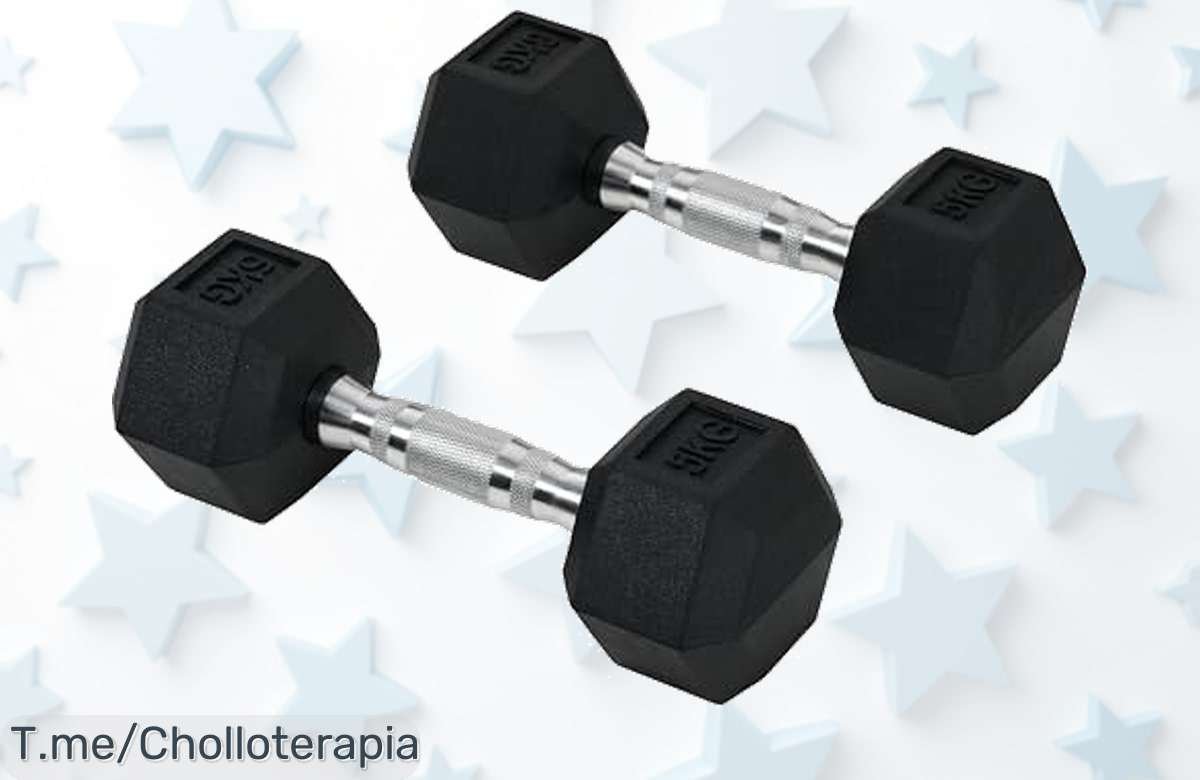 Consigue ya el juego de mancuernas hexagonales 2×5 kg con barras que mejoran tu entrenamiento un super chollo con descuento brutal nunca visto ¡aprovecha este ofertón exclusivo y corre antes que se acabe!