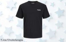 Consigue ya la camiseta Jack & Jones negra con cuello redondo diseño fresco y casual en un precio loco y oferta nunca vista ¡no dejes escapar este super chollo limitado!