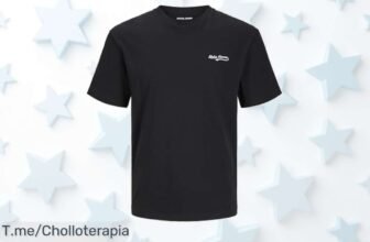 Consigue ya la camiseta Jack & Jones negra con cuello redondo diseño fresco y casual en un precio loco y oferta nunca vista ¡no dejes escapar este super chollo limitado!