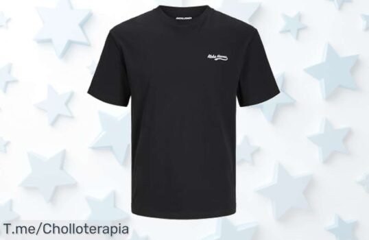 Consigue ya la camiseta Jack & Jones negra con cuello redondo diseño fresco y casual en un precio loco y oferta nunca vista ¡no dejes escapar este super chollo limitado!