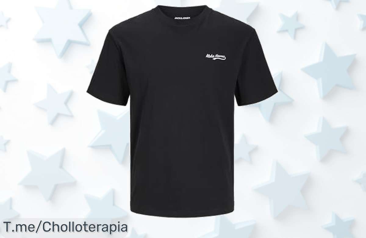 Consigue ya la camiseta Jack & Jones negra con cuello redondo diseño fresco y casual en un precio loco y oferta nunca vista ¡no dejes escapar este super chollo limitado!