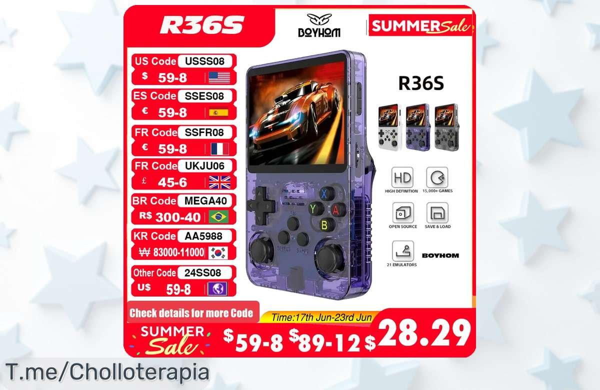 Consola portátil retro R36S con pantalla IPS y 64GB juegos precargados disfruta de un ofertón nunca visto a precio de ganga ¡hazte ya con este super chollo limitado!