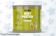 Crema de proteína de pistacho con suero al 24 por ciento sabor brutal y sin azúcar ni palma precio loco descuento brutal oferta nunca vista corre que vuela este ofertón