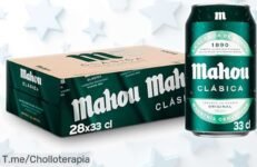 Descubre el pack de 28 latas Mahou clásica con sabor suave y espuma perfecta que trae un ofertón nunca visto disfruta este precio loco ahora antes que se agote tu super chollo