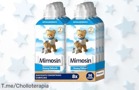 Descubre el pack de 8 suavizantes Mimosín hipoalergénicos con 56 dosis cada uno, un descuento brutal y precio loco que cuida tu ropa y piel al instante corre antes que acabe este ofertón