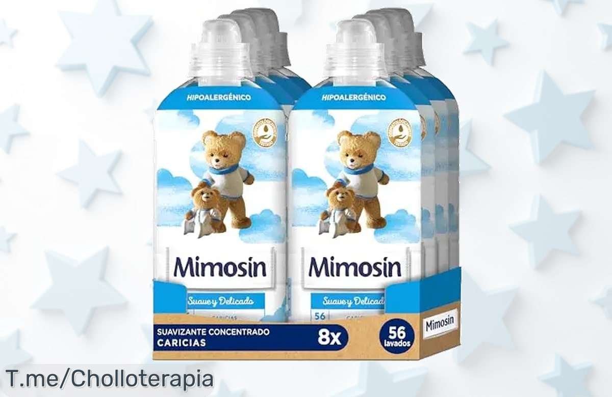 Descubre el pack de 8 suavizantes Mimosín hipoalergénicos con 56 dosis cada uno, un descuento brutal y precio loco que cuida tu ropa y piel al instante corre antes que acabe este ofertón