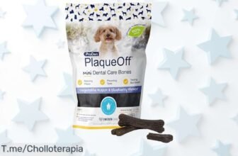 Descubre los huesos dentales ProDen PlaqueOff sabor vegetales y arándano que eliminan sarro fácil precio loco nunca visto sonríe con tu perro ya super chollo por tiempo limitado