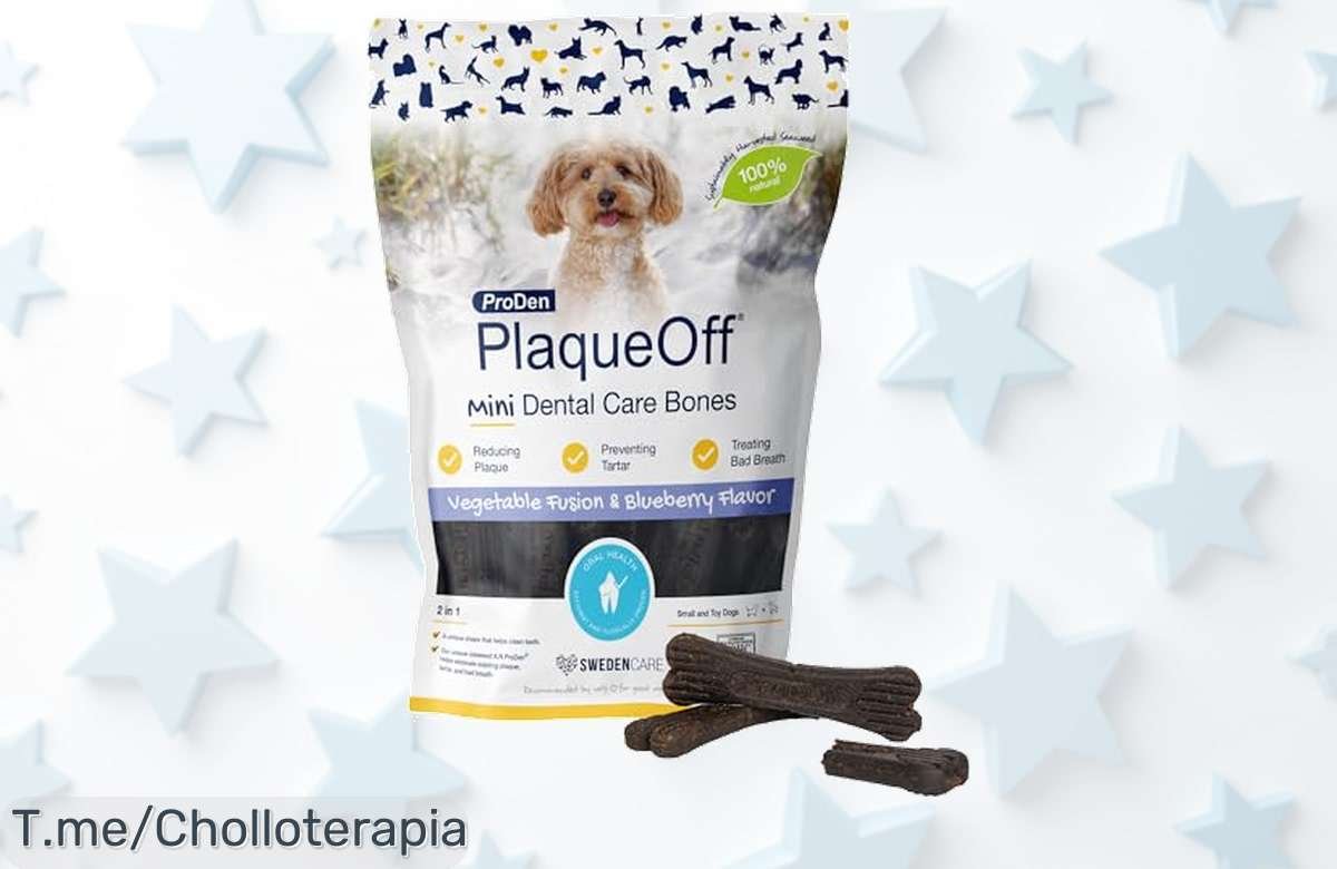 Descubre los huesos dentales ProDen PlaqueOff sabor vegetales y arándano que eliminan sarro fácil precio loco nunca visto sonríe con tu perro ya super chollo por tiempo limitado