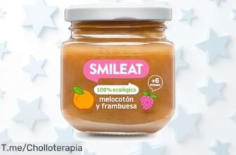 Descubre tarrito ecológico Smileat con melocotón y frambuesa textura suave y sabor natural a precio loco aprovecha este ofertón único con descuento brutal ¡compra ya!