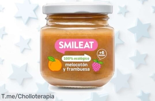Descubre tarrito ecológico Smileat con melocotón y frambuesa textura suave y sabor natural a precio loco aprovecha este ofertón único con descuento brutal ¡compra ya!