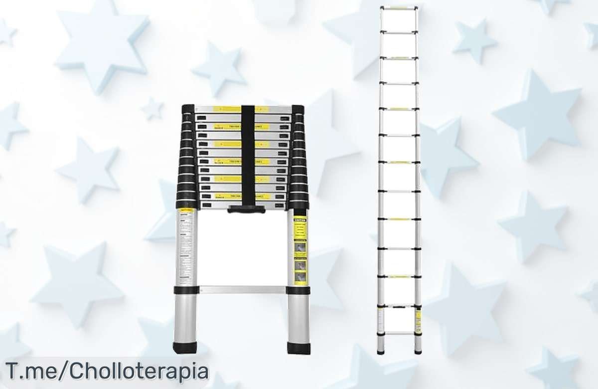 Escalera telescópica ligera y segura 3,8 m con base antideslizante única: precio loco y descuento brutal solo hoy no pierdas este súper chollo compra ya