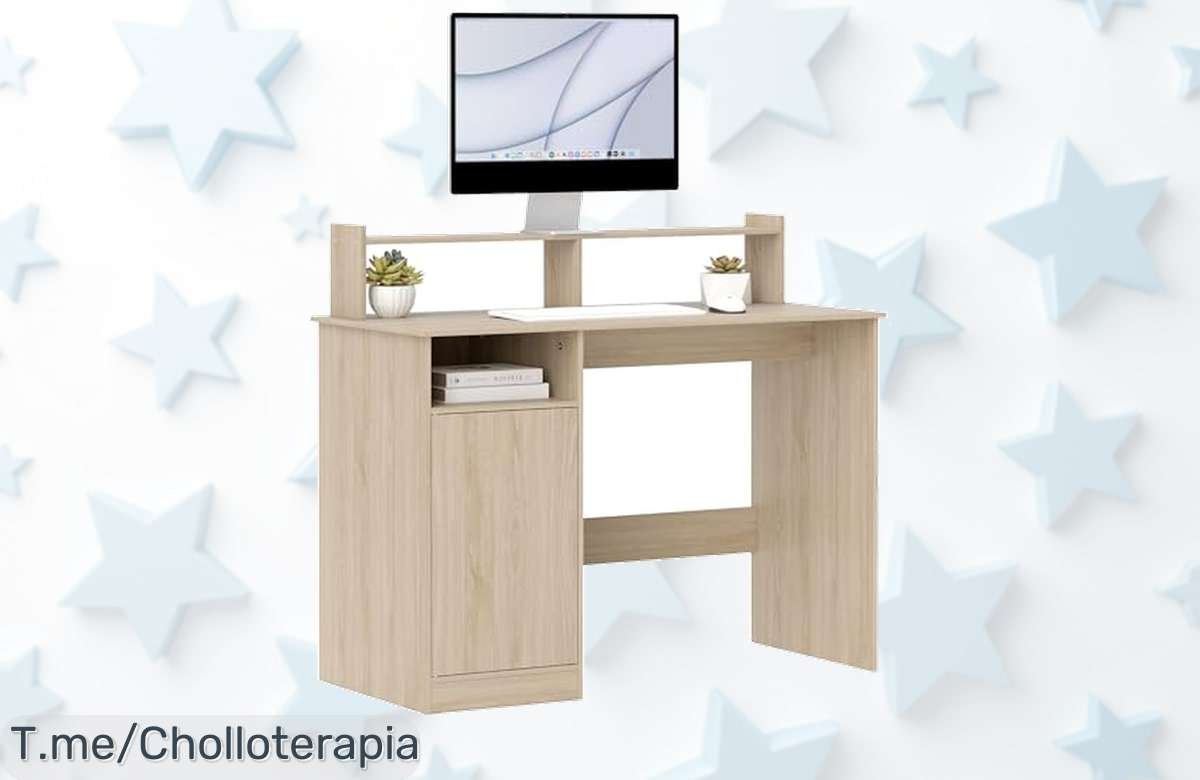 Escritorio Homcom con estantería y soporte resistente precio loco para organizarte y cuidar tu postura oferta limitada aprovecha este super chollo ya