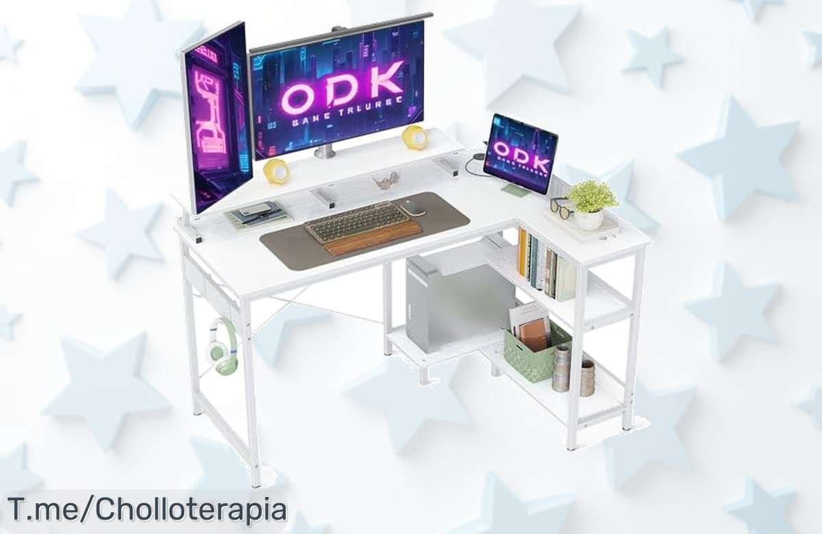 Escritorio en L reversible con estantes extra diseño inteligente precio loco para organizar tu espacio chollazo limitado aprovecha este ofertón descuento brutal nunca visto