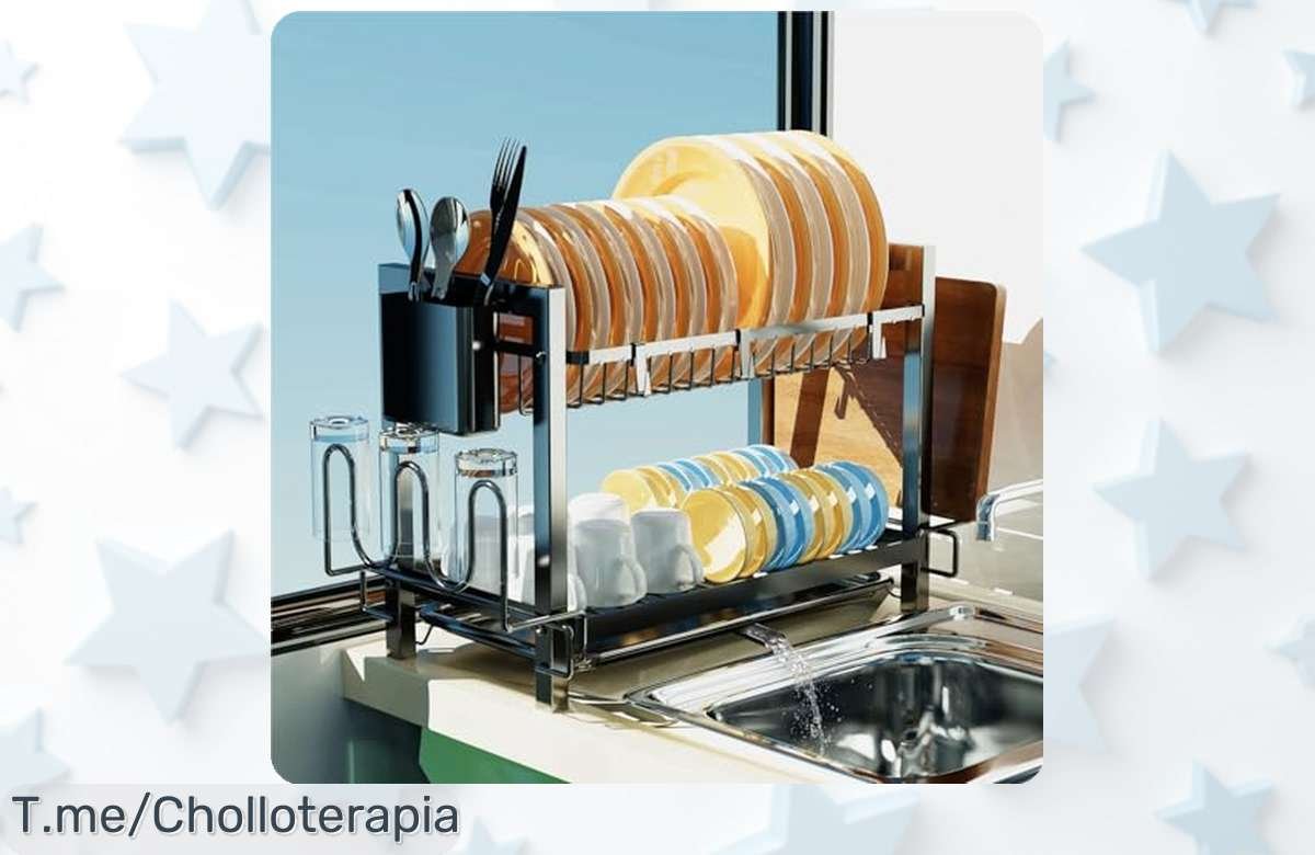 Escurridor de platos yexati 2 niveles súper capacidad con organizador utensilios precio loco descuento brutal nunca visto no pierdas este super chollo limitado existencias actúa ya