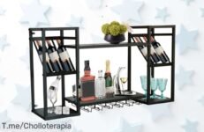 Estante flotante industrial doble capa para vino en negro diseño moderno precio loco y montaje fácil aprovecha este ofertón con descuento brutal antes de que se agote compra ya
