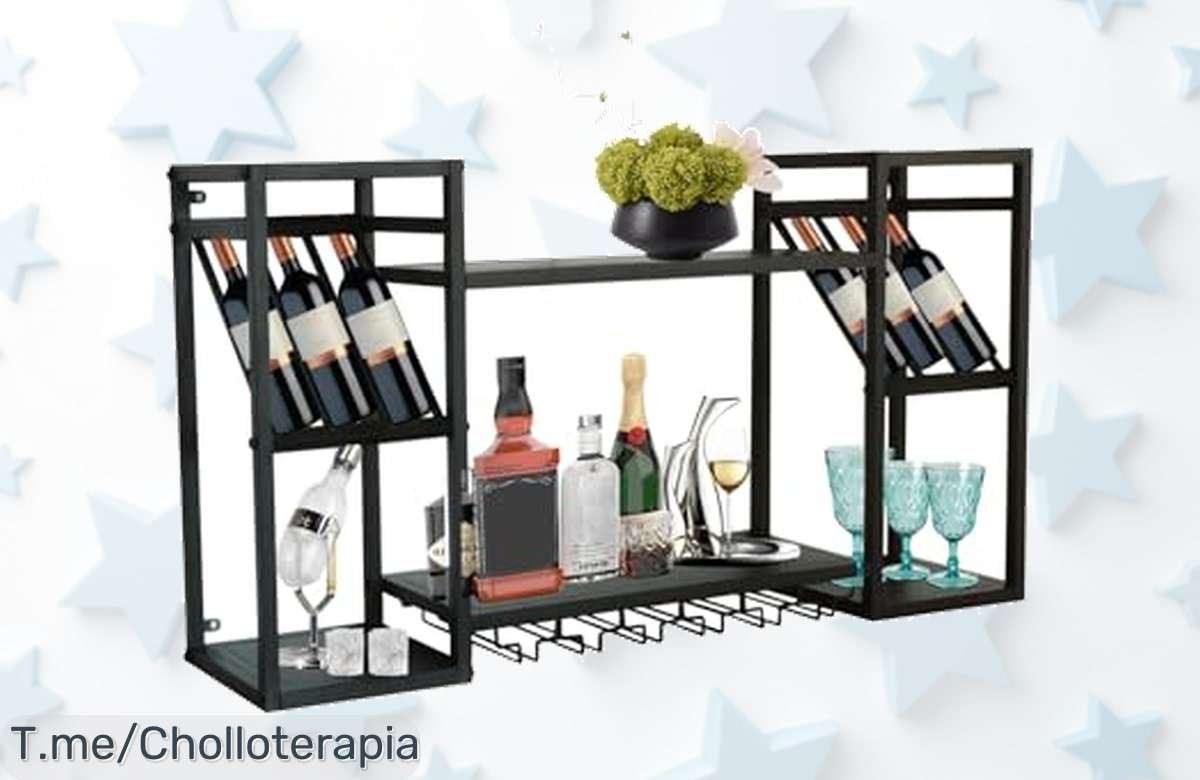 Estante flotante industrial doble capa para vino en negro diseño moderno precio loco y montaje fácil aprovecha este ofertón con descuento brutal antes de que se agote compra ya