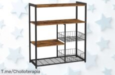 Estantería de cocina Vasagle súper práctica con cestas y ganchos diseño industrial precio loco y descuento brutal acabado nunca visto – aprovecha este super chollo ya