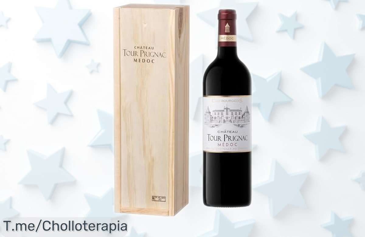 Estuche de vino tinto Château Tour Prignac con sabor elegante y taninos sedosos, ¡precio rebajado que vuela! Disfruta ese toque perfecto para carnes y quesos selectos antes que se acaben las copas.