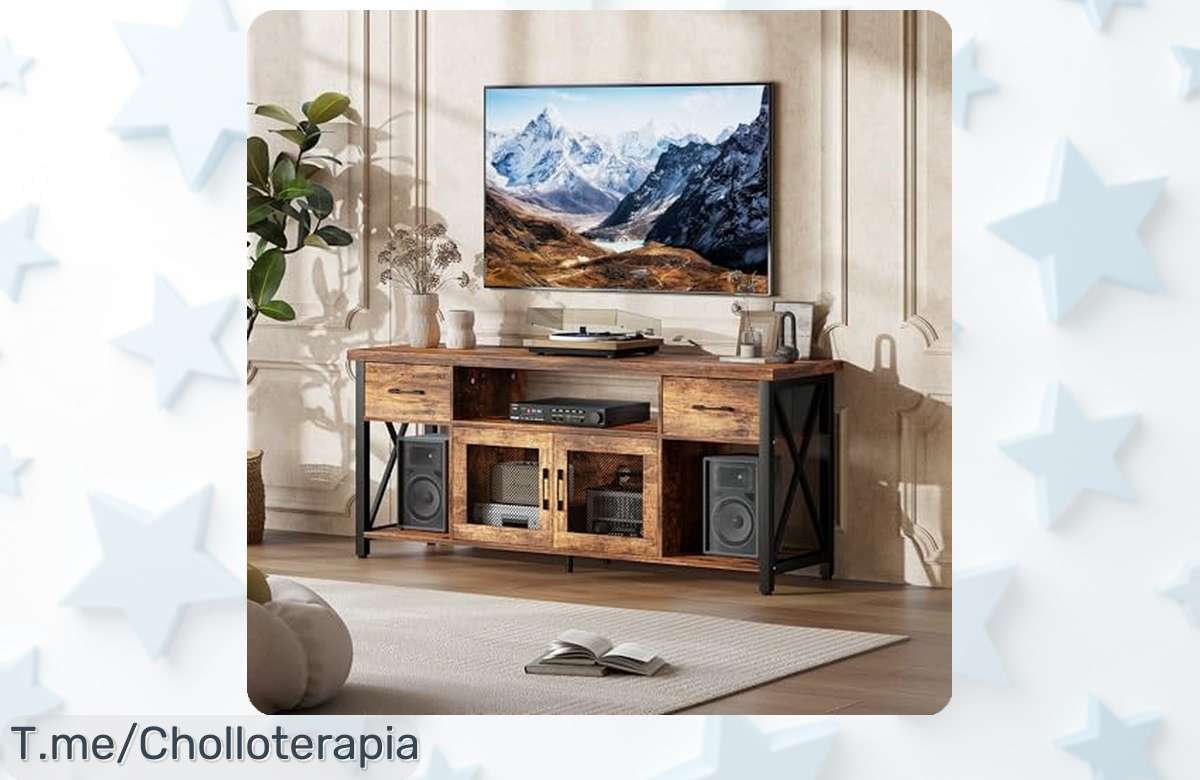 Flycity mueble TV industrial con soporte en X y puertas de malla que dejan pasar la señal precio loco único corre que vuelan este ofertón de descuento brutal nunca visto actúa ya