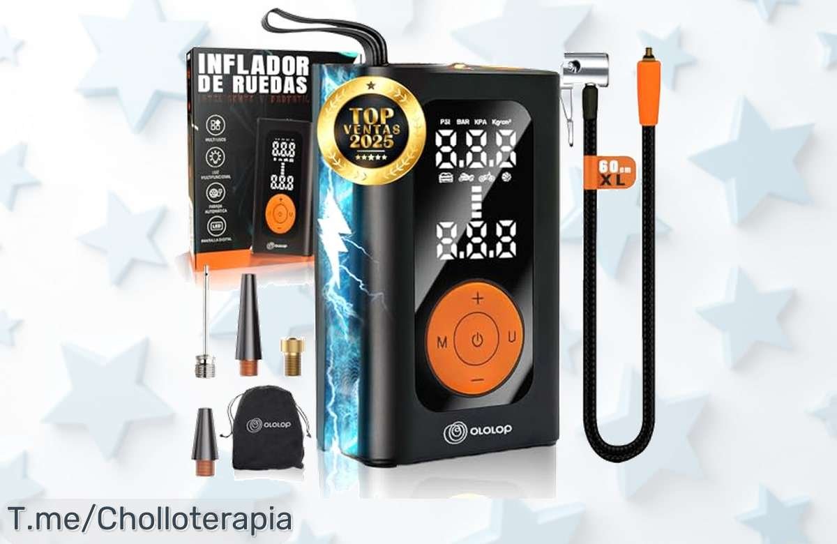 Inflador portátil super potente con linterna y cargador móvil OLOLOP el ofertón nunca visto que asegura a tu familia con un descuento brutal ¡aprovecha ya este precio loco!