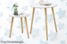 Juego de 2 mesas auxiliares nórdicas con patas de madera diseño redondo oferta limitada a precio loco descuento brutal para transformar tu salón ¡Compra ya este ofertón!