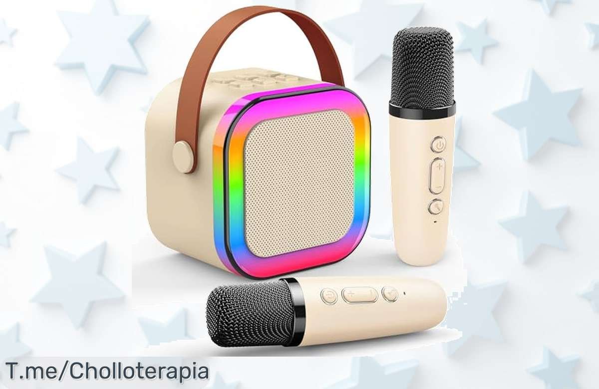 Karaoke para niños con dos micros inalámbricos y luces LED que lo flipan disfruta de sonido nítido y voces divertidas aprovecha este ofertón con descuento brutal precio loco limitado compra ya