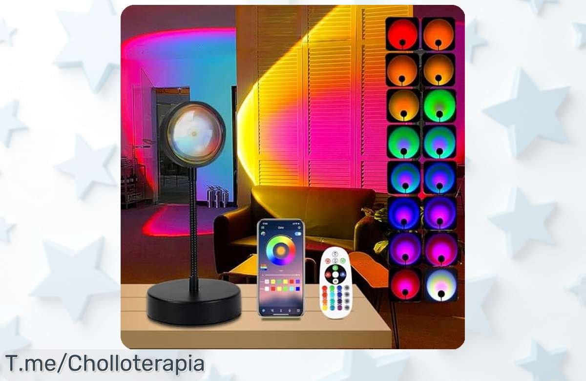Lámpara Quigo Sunset con luz LED y cabezal giratorio 360 descubre sus 16 colores únicos en un ofertón de precio loco que se agota rápido compra ya este super chollo jamás visto