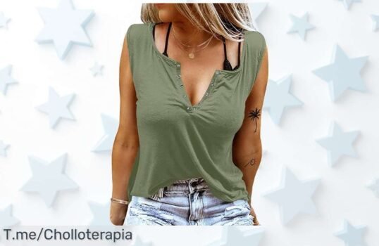 Luce tu mejor verano con esta camiseta tirantes verde oliva y escote en V metálico precio de ganga oferta nunca vista corre antes que acabe el ofertón