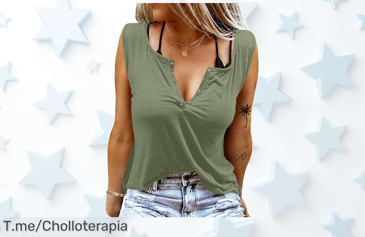 Luce tu mejor verano con esta camiseta tirantes verde oliva y escote en V metálico precio de ganga oferta nunca vista corre antes que acabe el ofertón