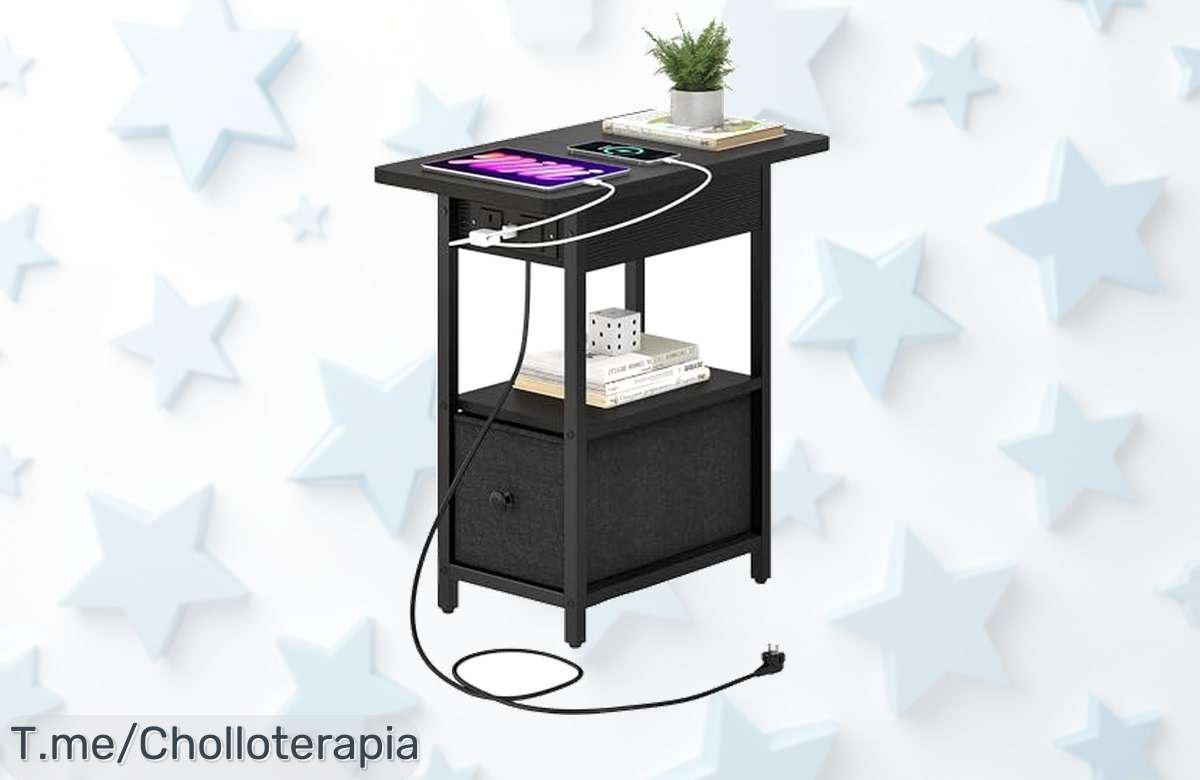 Mesa auxiliar con USB y enchufe con pies ajustables que se adaptan a ti, disfruta del super chollo con descuento brutal solo por tiempo limitado ¡aprovecha ya este precio de ganga!