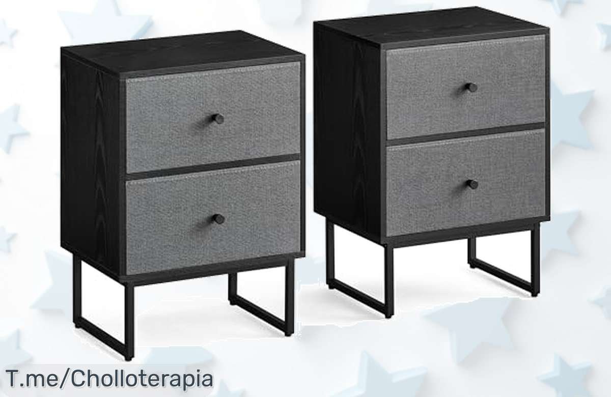 Mesitas de noche Vasagle con dos cajones resistentes y mucho espacio en acabado negro ébano y gris pizarra aprovecha este ofertón con descuento brutal precio loco limitado actúa ya