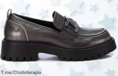 Mocasines mujer plomo con cadena única y suela antideslizante un super chollo XTI con descuento brutal precio de ganga nunca visto ¡aprovecha ya antes que vuelen!