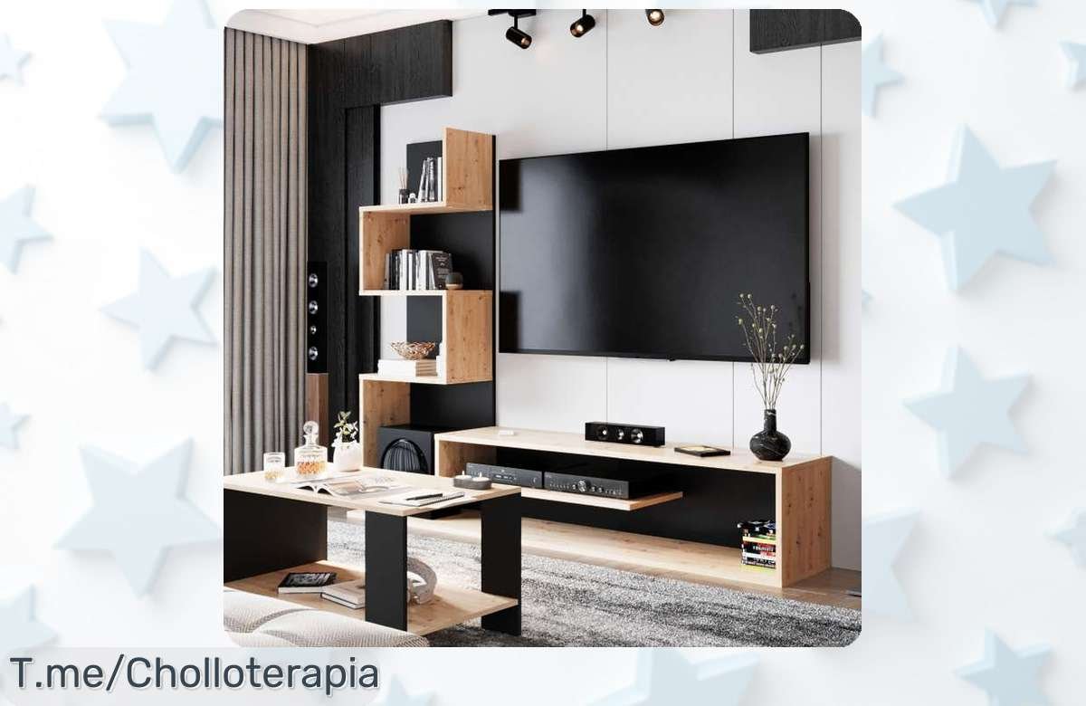 Módulo TV Snake en roble y negro con diseño top que ordena tu sala al instante aprovecha este super chollo a precio loco antes que se agote el ofertón jamás visto
