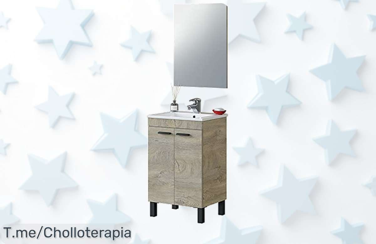 Mueble de baño con espejo roble Alaska súper resistente rebajado en un precio loco aprovecha este descuento brutal nunca visto y consigue ya este super chollo limitado